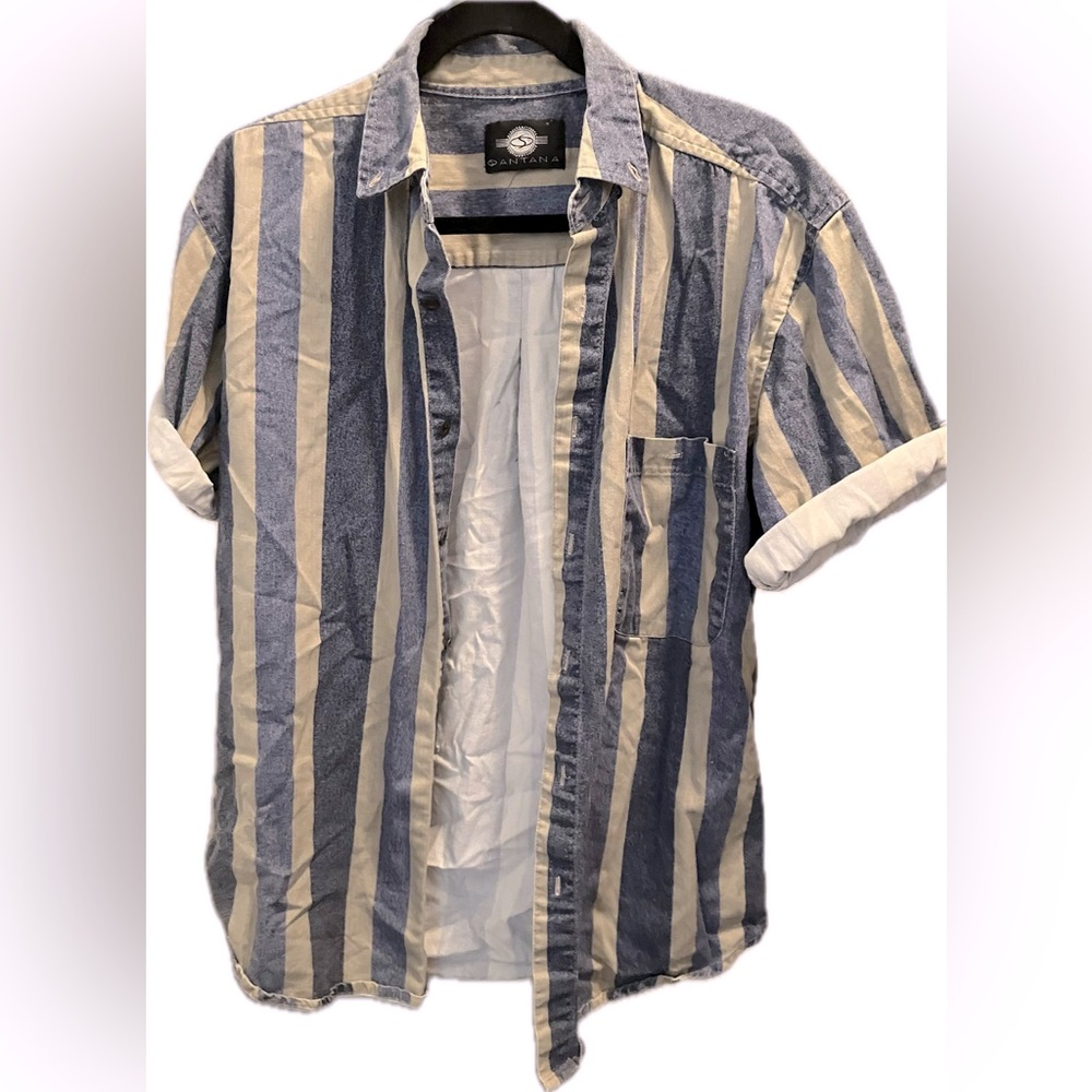 Vintage Santana Striped Short Sleeve Button Down Shirt